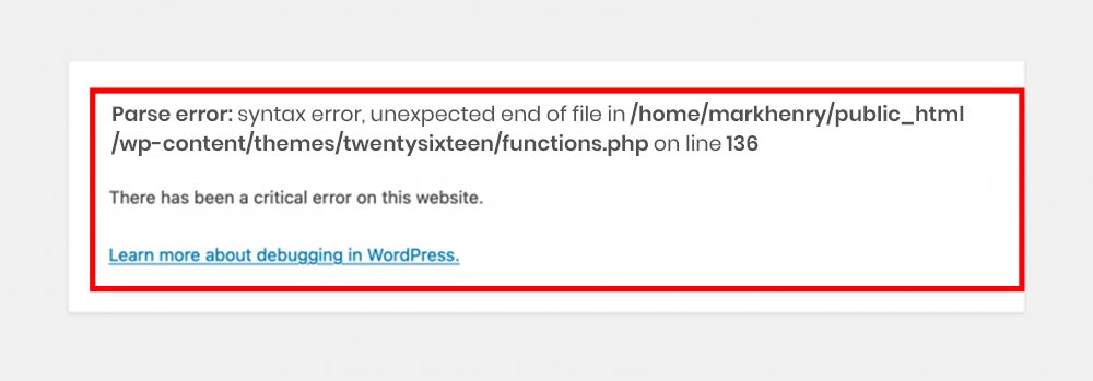 WordPress Syntax Error
