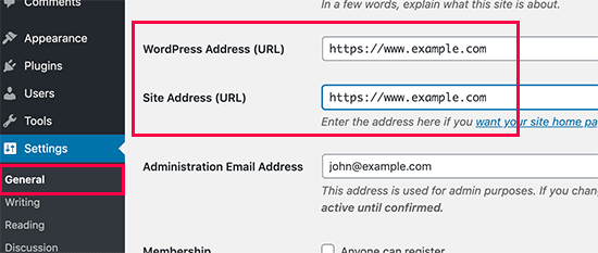 WordPress URL Setting