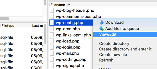 edit WP-config.php file